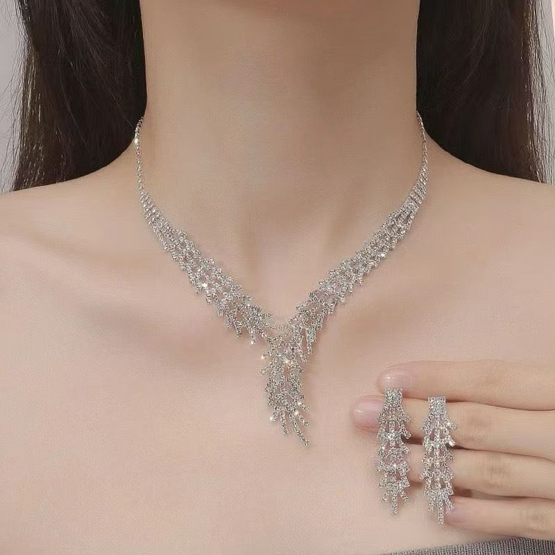 Long Fringe Necklace Two-piece Earrings Set