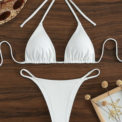 Factory Wholesale Women's Sexy Small Rib Bikini Tie Bikini Set Two Piece Swimsuit Beach Wear