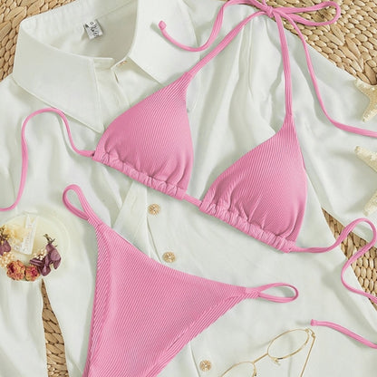 Factory Wholesale Women's Sexy Small Rib Bikini Tie Bikini Set Two Piece Swimsuit Beach Wear