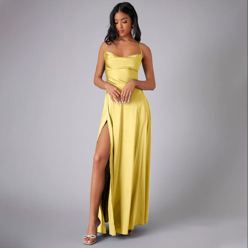 Elegant Satin Bodycon Dress – Backless Slim Fit Party Wear